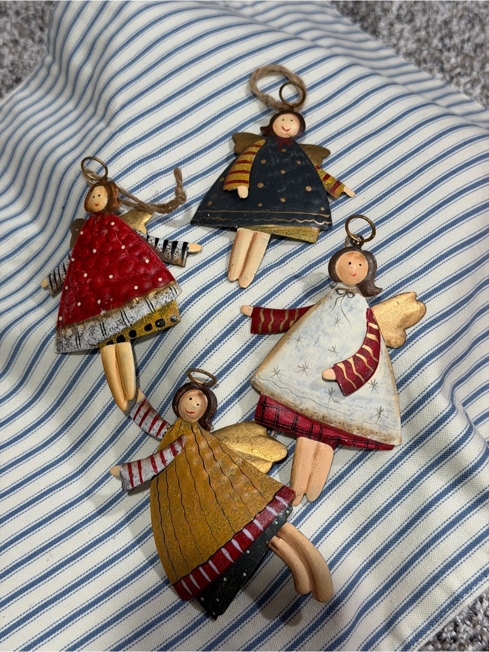 Folk art with whimsical metal Angel Ornaments - Set of 4